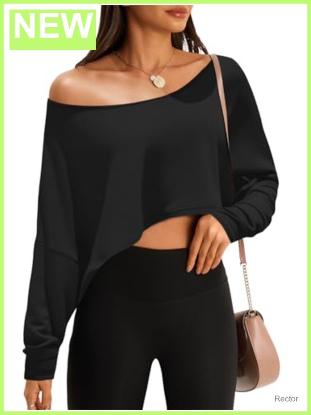 Fisoew Women's Off Shoulder Crop Top Batwing Long Sleeve Loose Fit Boat Neck